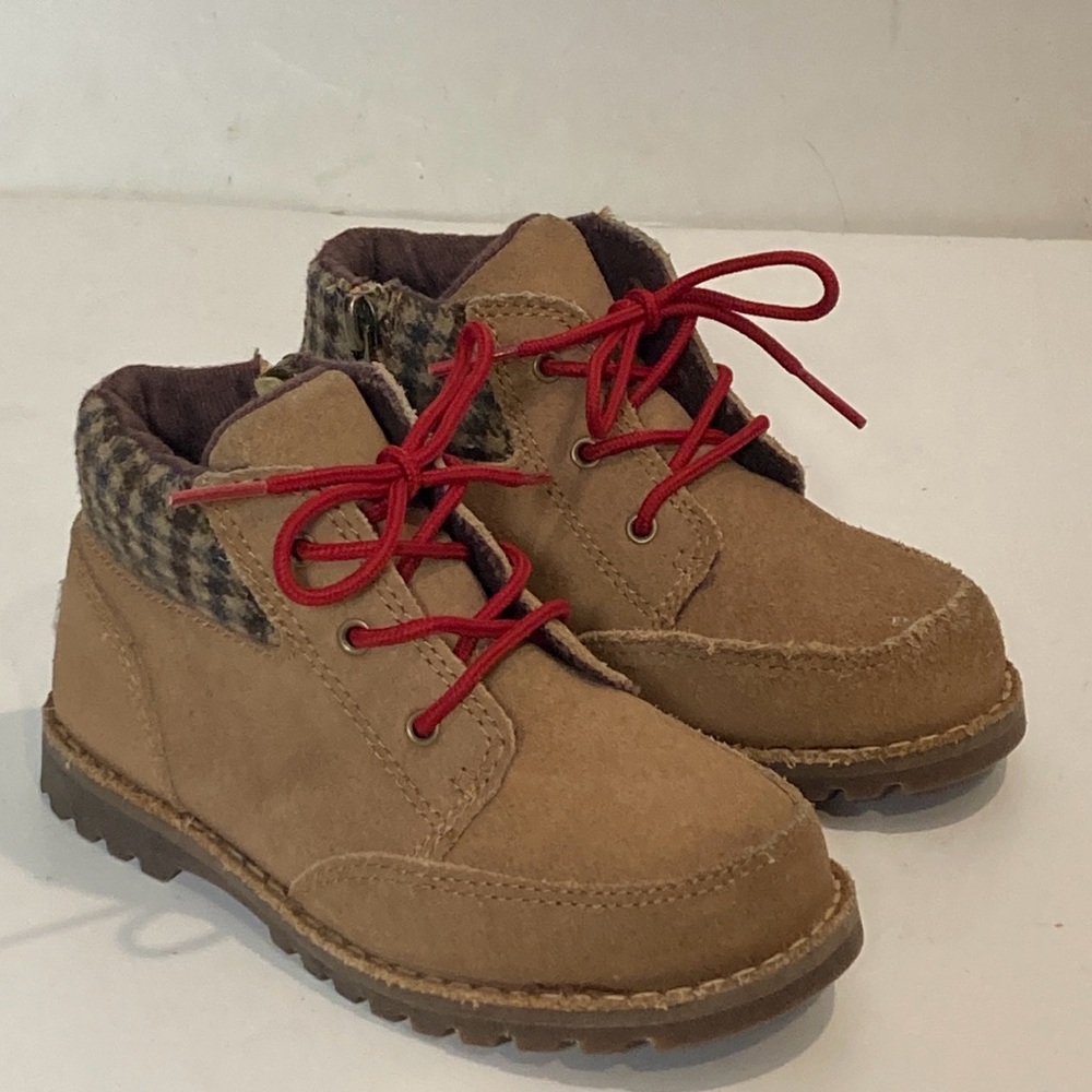 UGG Orin Suede Hiking Toddler Boots w Plaid Trim Sz 10 Chestnut Brown